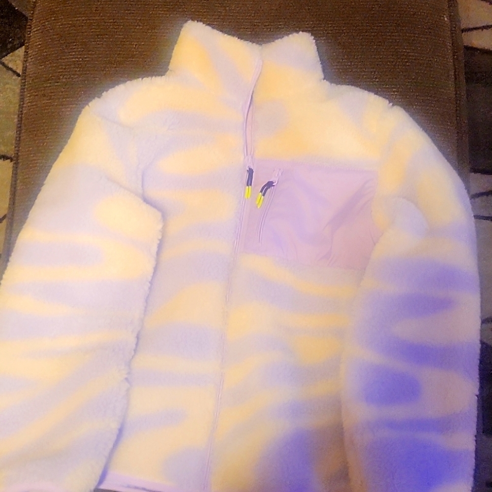 H&M girls fleece jacket, white and purple
